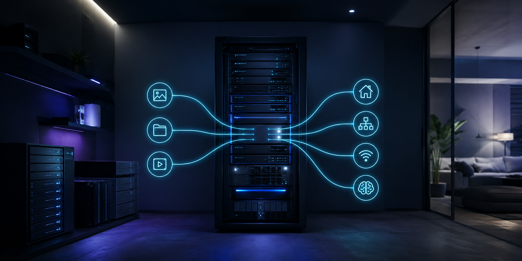 Private home server infrastructure distributing services throughout a household